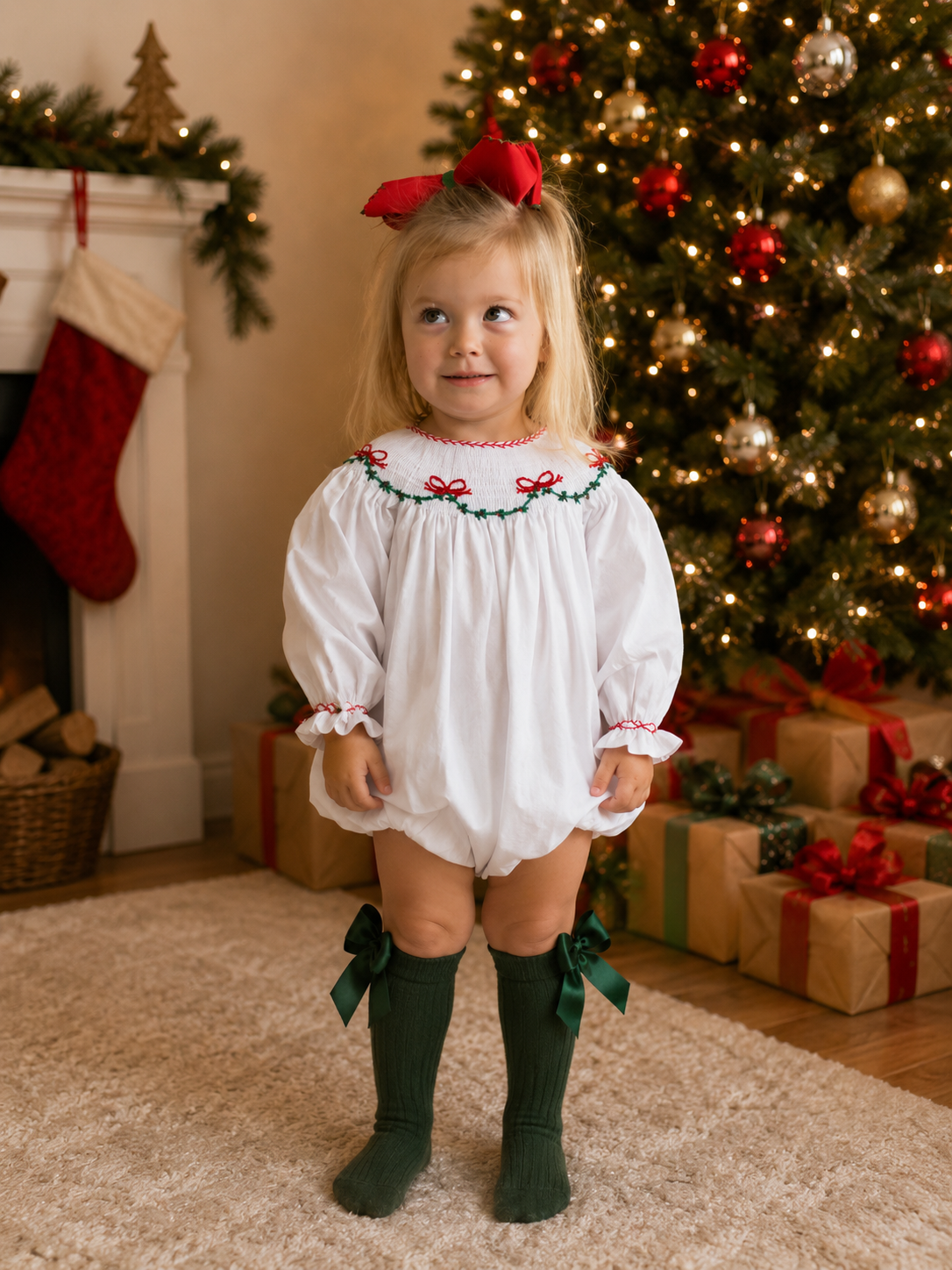 Girls Smock Bow Romper