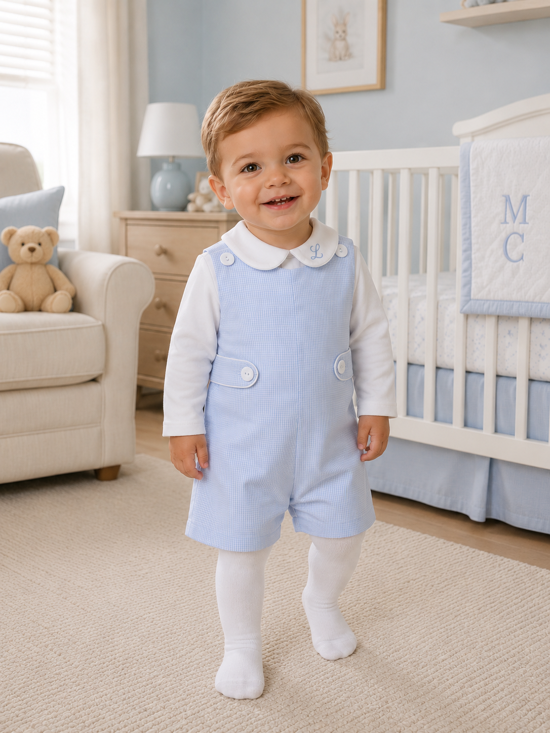 Blue Gingham Dunagree Set