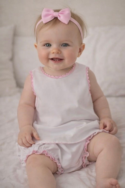 Pink Trim White Jam Pant Set