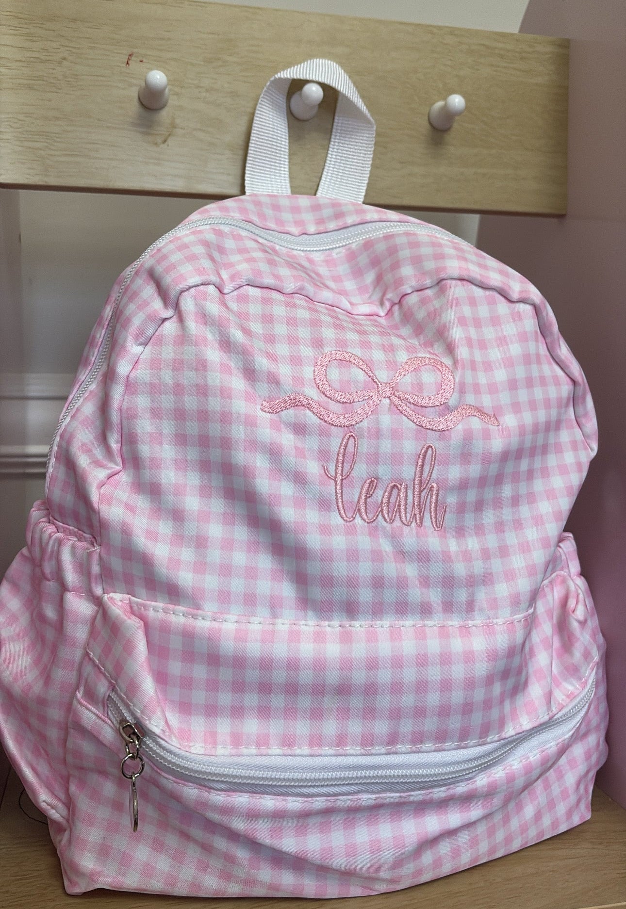 Girls Pink And White Backpack