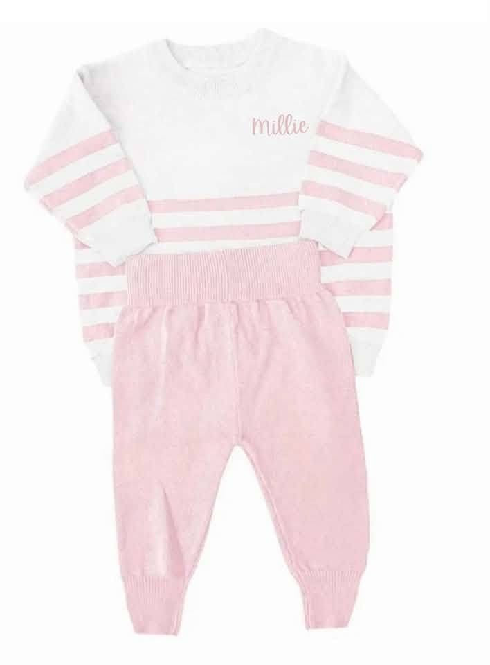 Organic Cotton Baby Pink and White Knit Set