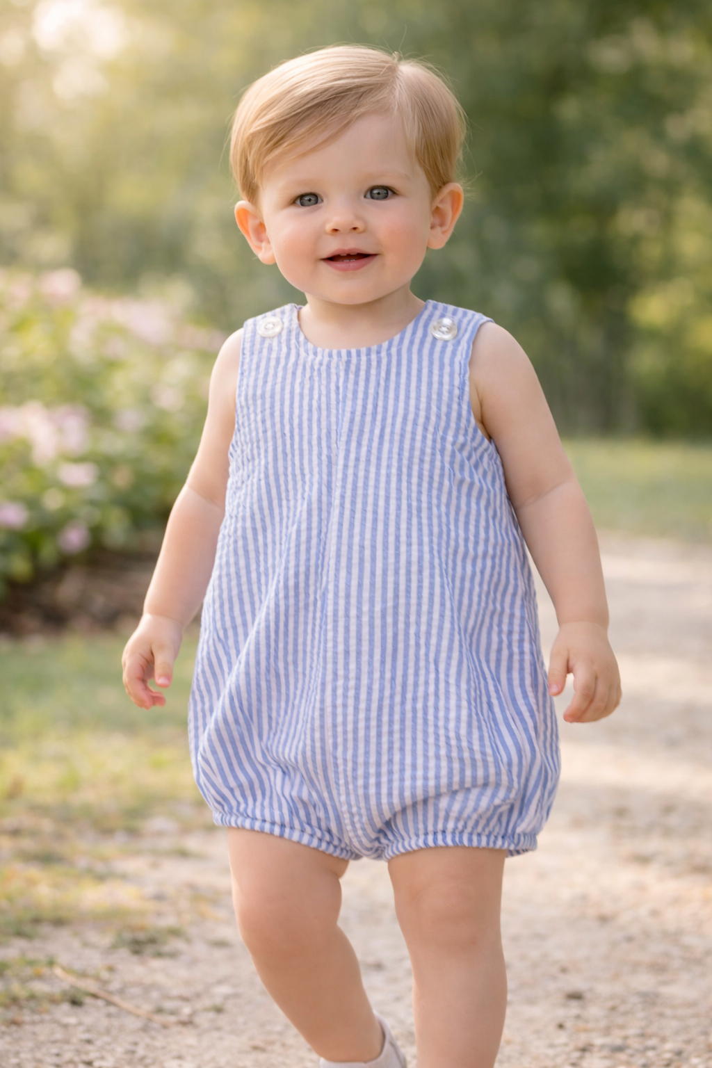 Blue SeerSucker Stripe Romper