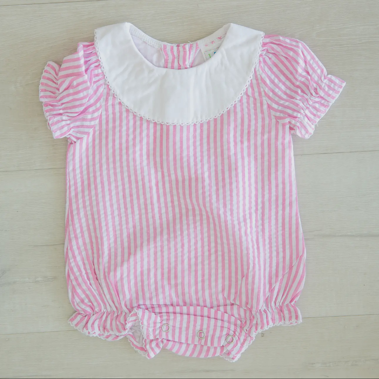 Girls Stripe White and Pink Romper