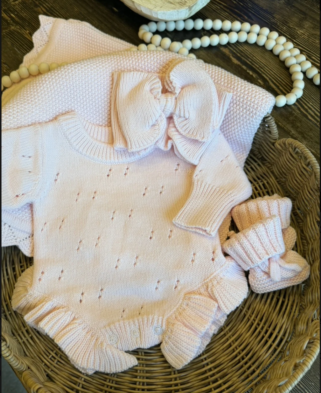 Pink Pointelle Knit Romper