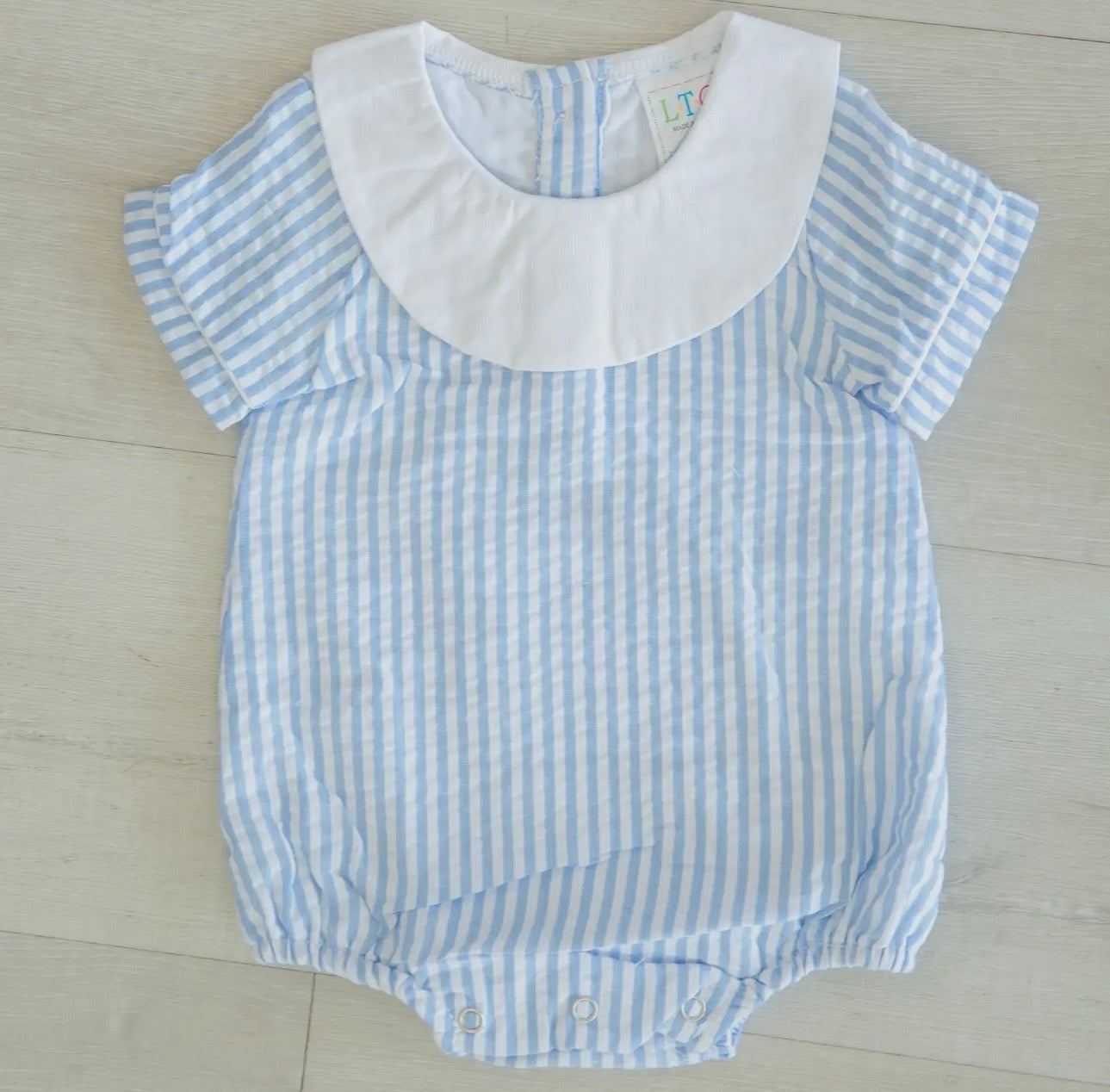 Boys Stripe Blue and White Bib Romper