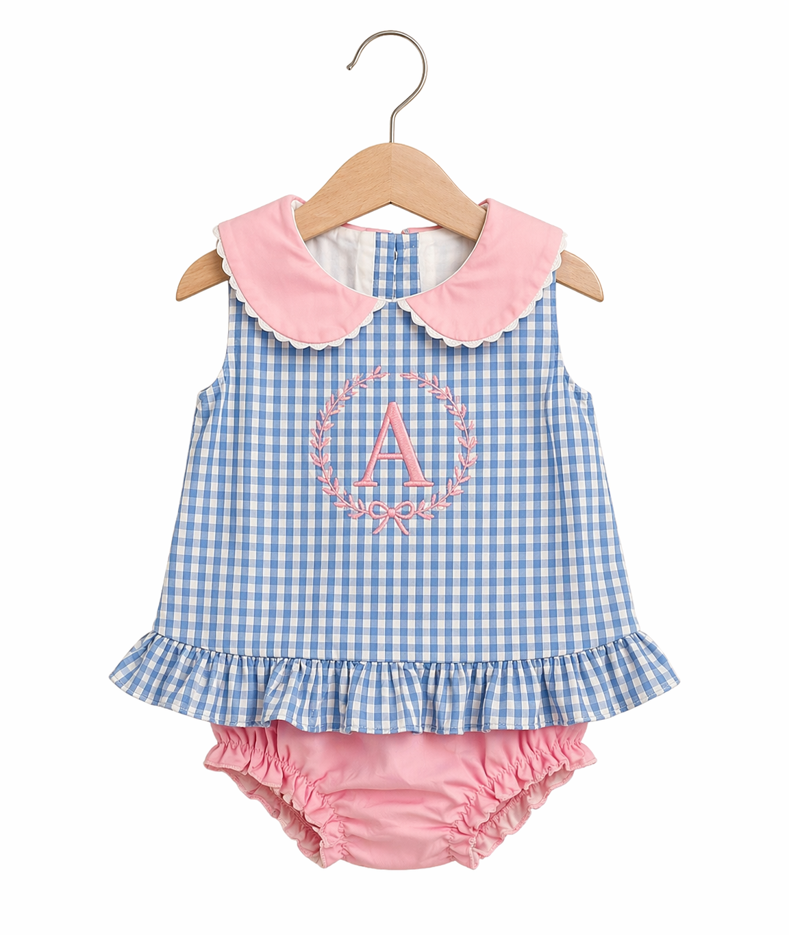 Girls Gingham Contrast Set Blue