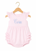 Girls Pink Stripe Frilly Bum Romper