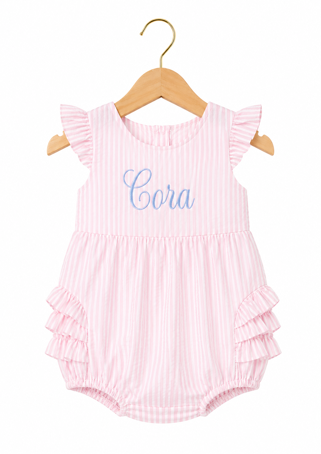 Girls Pink Stripe Frilly Bum Romper